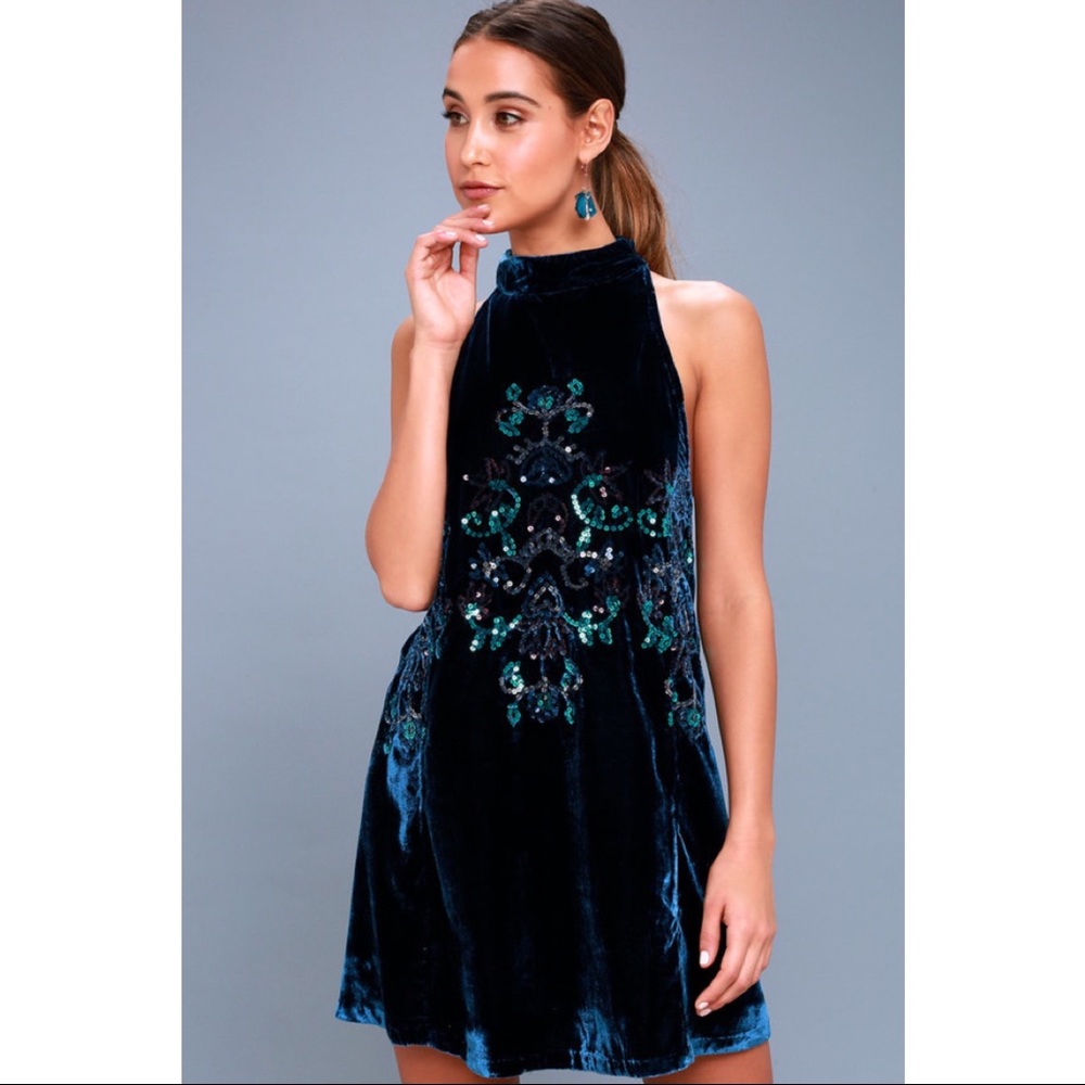 Free People - Velvet Navy Blue Sequined Dress
